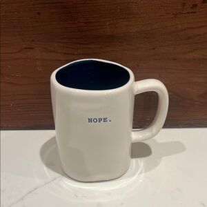 🔥‼️Rae Dunn White Mug with Navy Interior and NOPE. Text‼️🔥